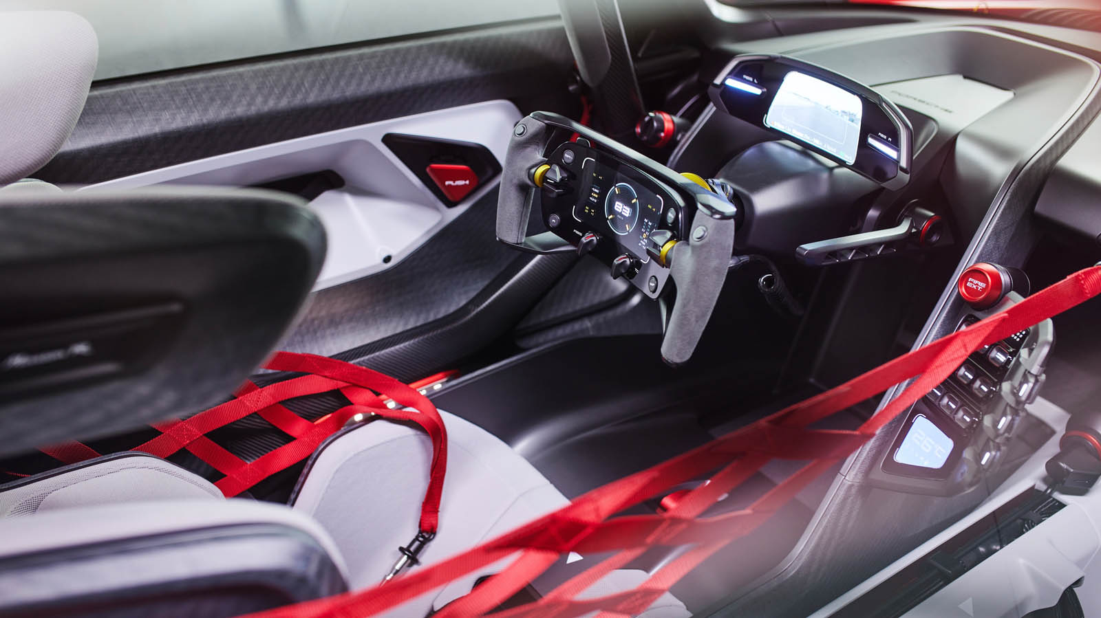 Porsche Mission R Concept Interior View Dash and Steering Wheel