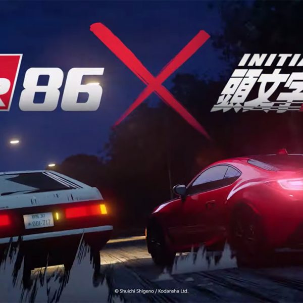 Anime Drawing of AE86 and GR86 Drifting with GR86 X Initial D Text Written Above