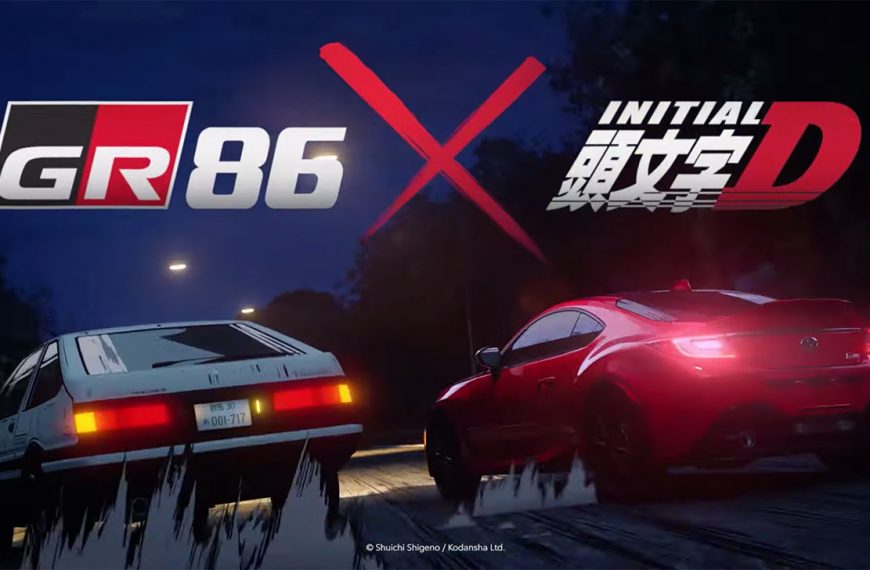 Anime Drawing of AE86 and GR86 Drifting with GR86 X Initial D Text Written Above